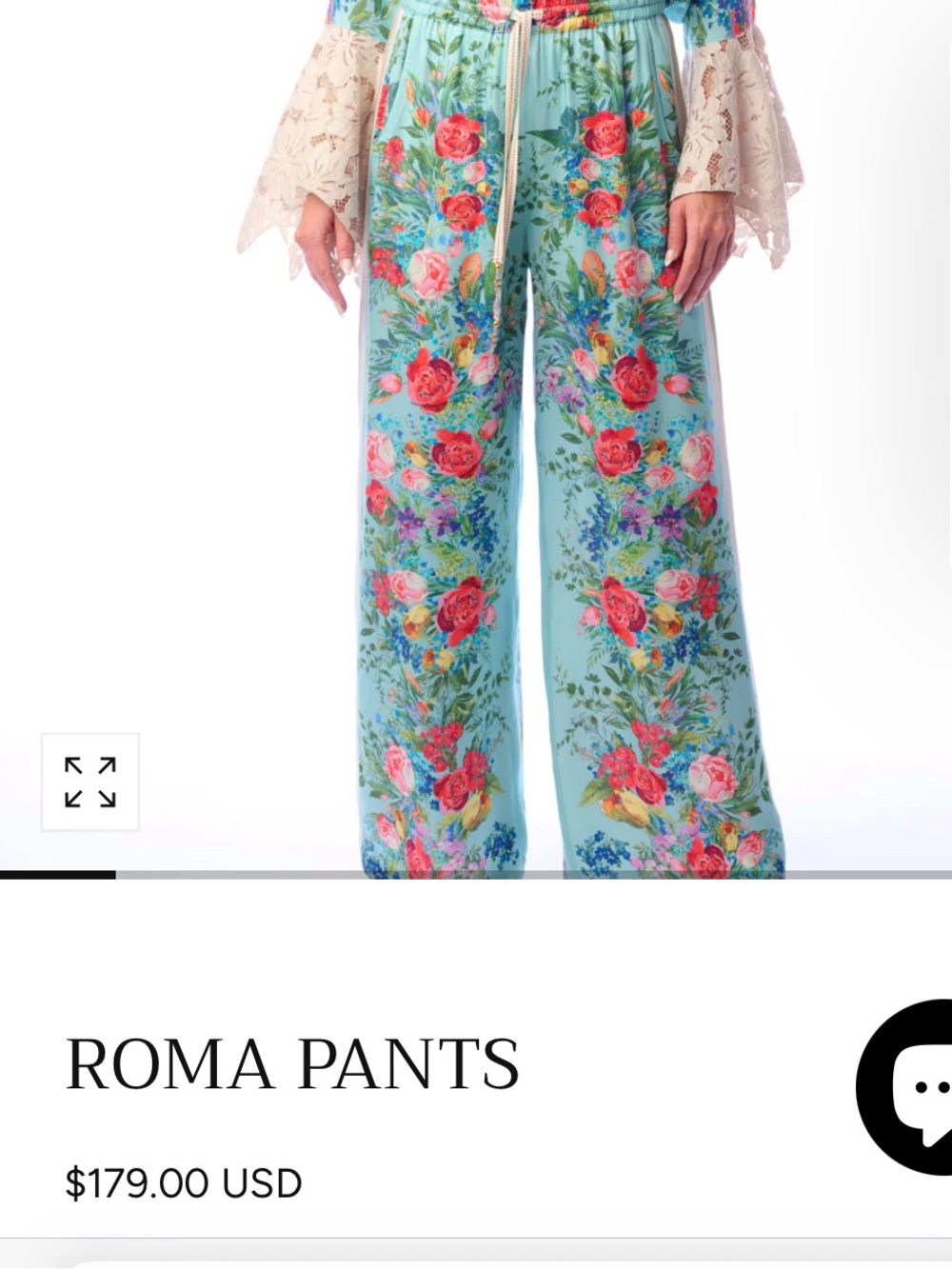 NWT Aratta Silent Journey ROMA Floral Wide-Leg Pants - Aqua Floral